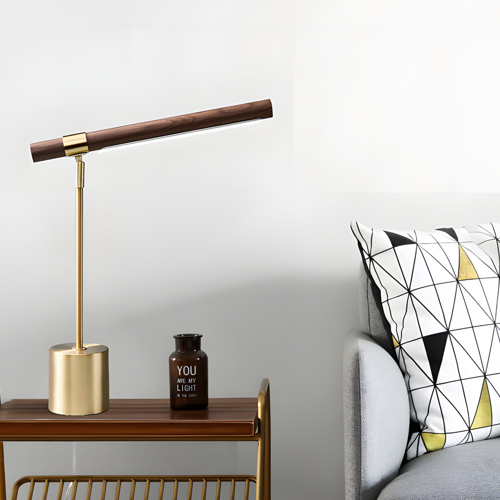 Minimalist Linear Wood LED Desk Lamp with USB Port and Dimmable Light Bar